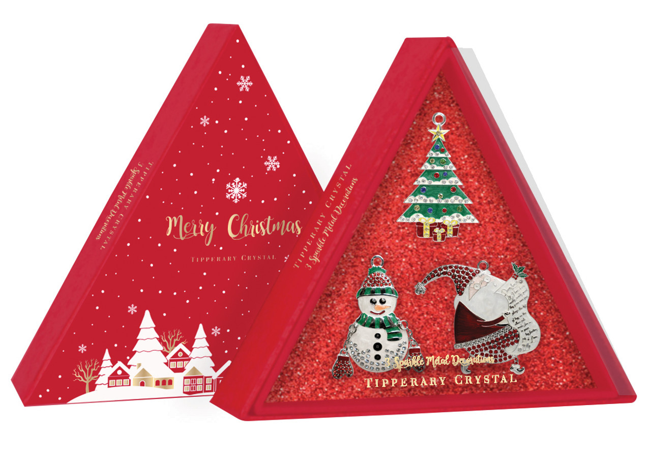 Tipperary Crystal Sparkle Christmas Decorations Red Insert (Tree  Snowman & Santa)