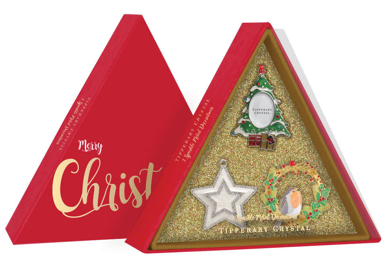 Tipperary Crystal  Sparkle Christmas Decorations Gold Insert (Tree Frame  Star & Robin)